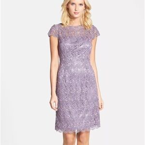 Patra Lilac Amethyst Metallic Lace Shift Dress Size Petite 12 Lined Padded Bra
